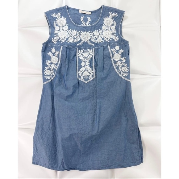 Tory Burch Sz XS Embroidered Chambray Tunic Calita Mini Shift Dress Scallop - Picture 9 of 12